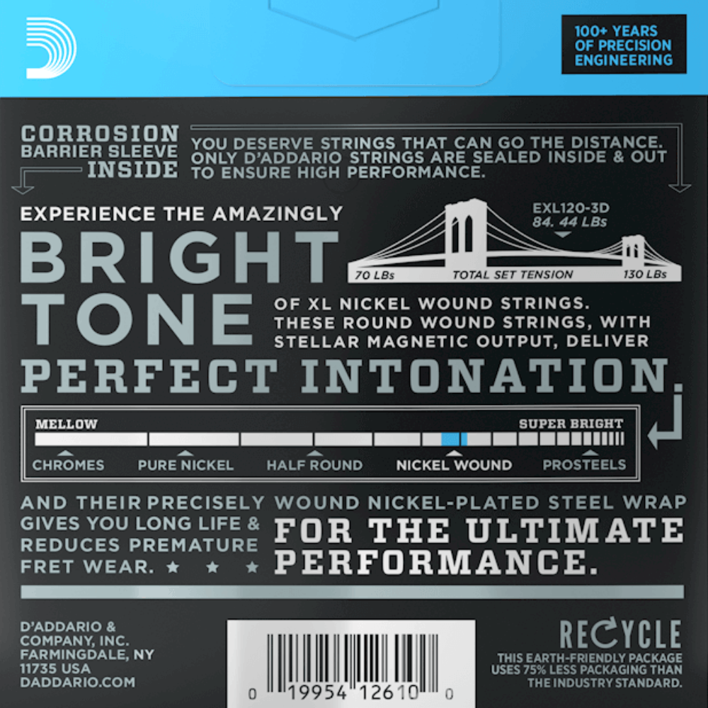 D'Addario EXL120 3D Nickel Wound 3 Sets Electric Guitar Strings Super Light 9-42 Gauge