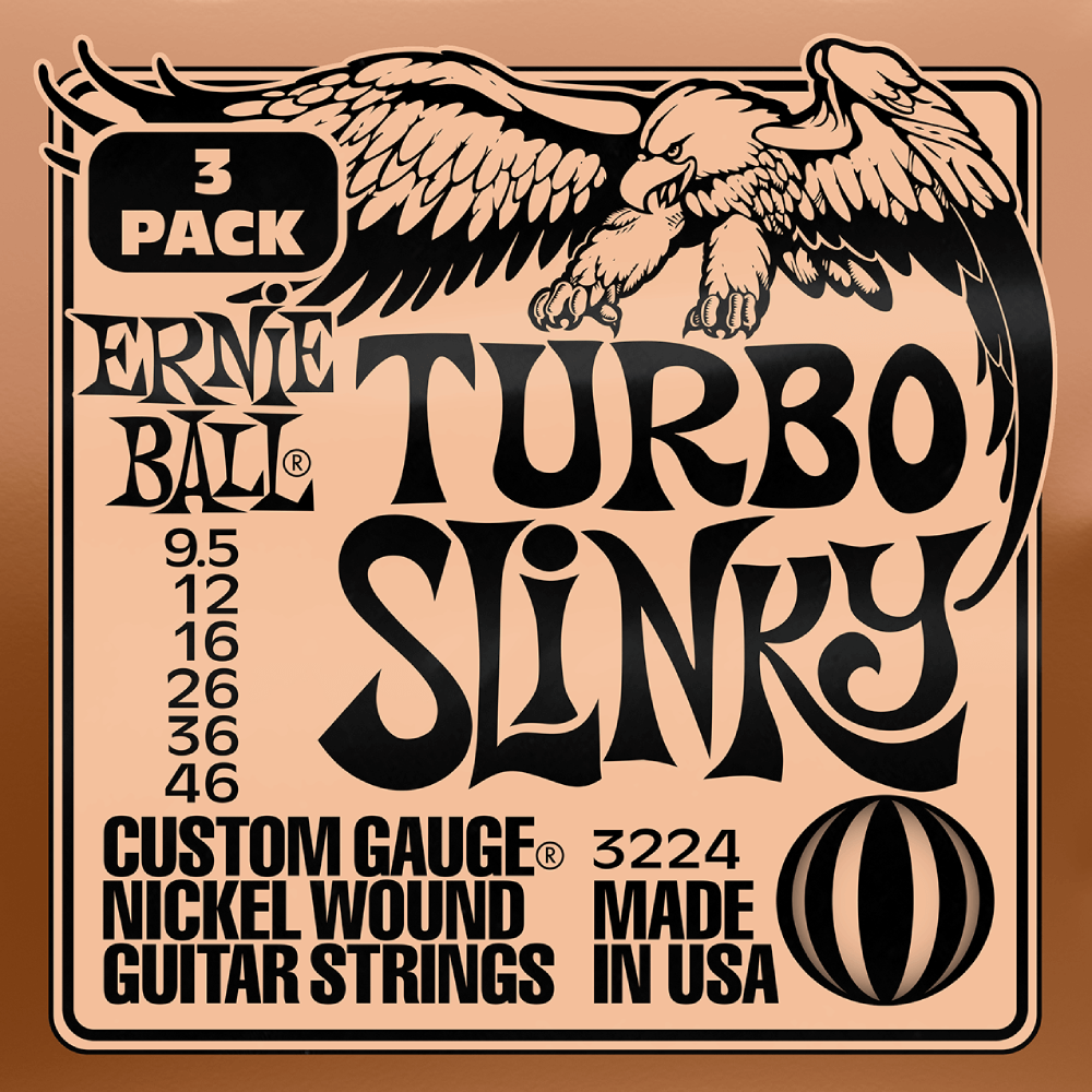 Ernie Ball Turbo Slinky Nickel Wound Electric Guitar Strings 3 Pk 9.5-46 Gauge