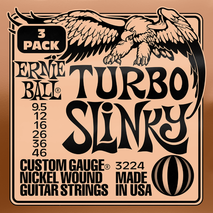 Ernie Ball Turbo Slinky Nickel Wound Electric Guitar Strings 3 Pk 9.5-46 Gauge