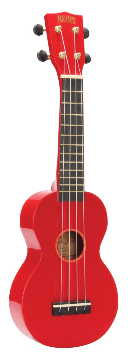 Mahalo Rainbow Series with Learn 2 Play Essentials Accessory Ukulele Pack in High Gloss Red