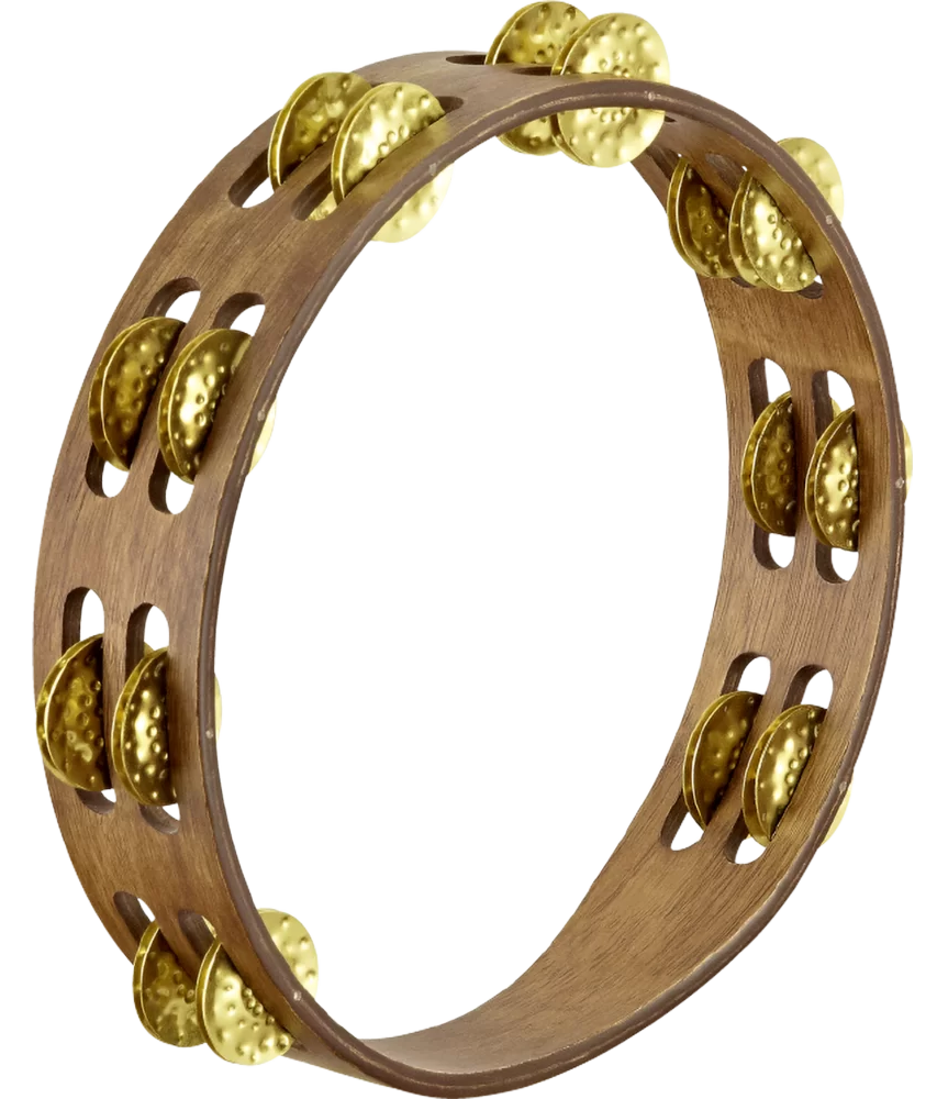 Meinl Percussion TA2VWB Traditional Wood Series Tambourine Dual Row Hammered Brass Jingles 10"