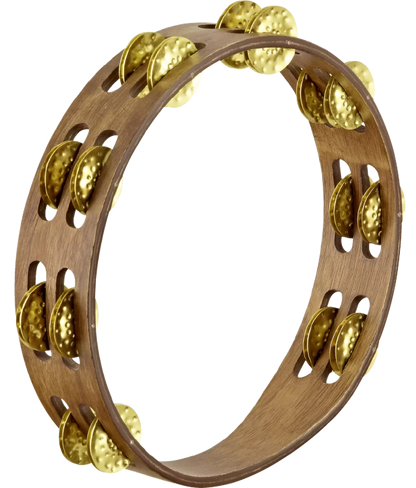 Meinl Percussion TA2VWB Traditional Wood Series Tambourine Dual Row Hammered Brass Jingles 10"