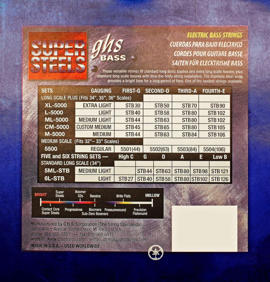 GHS CM5000 Super Steels Bass Guitar Strings 45-105 Gauge