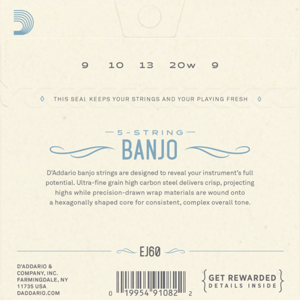 D'Addario EJ60 5 String Banjo Strings Nickel Light 9-20