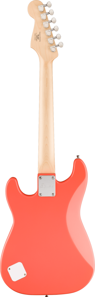 Squier FSR Mini Stratocaster, Maple Fingerboard, White Pickguard in Tahitian Coral