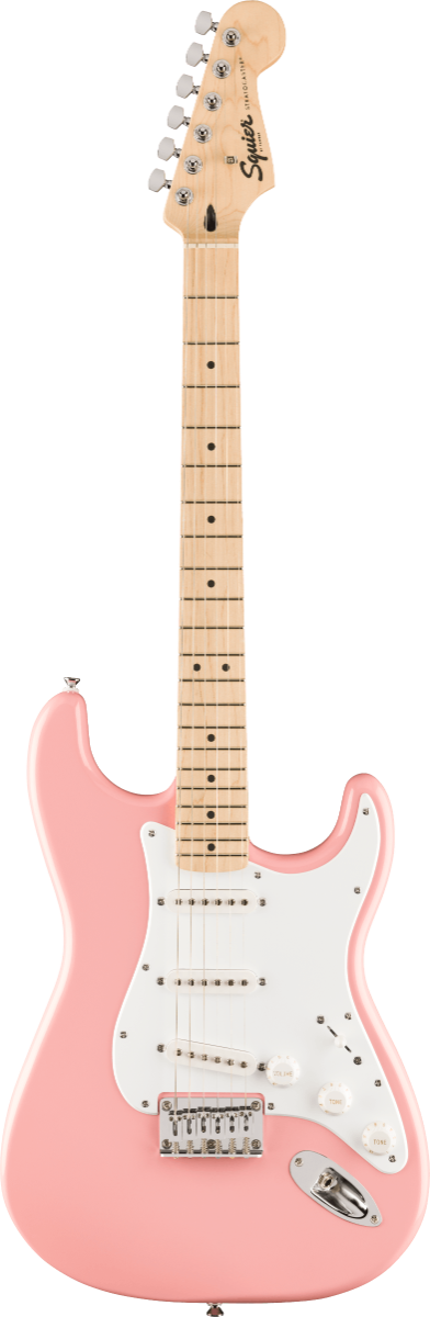 Squier FSR Squier Sonic Stratocaster HT, Maple Fingerboard, White Pickguard in Shell Pink