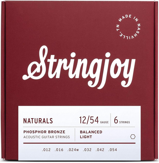 Stringjoy Naturals Light Phosphor Bronze Acoustic Guitar Strings 12-54 Gauge