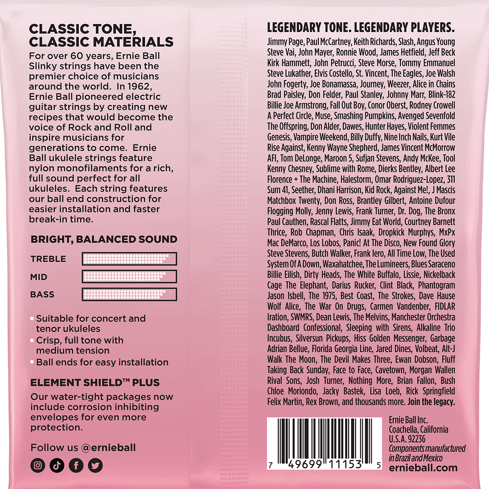 Ernie Ball Ukulele Ball End Nylon Strings Clear