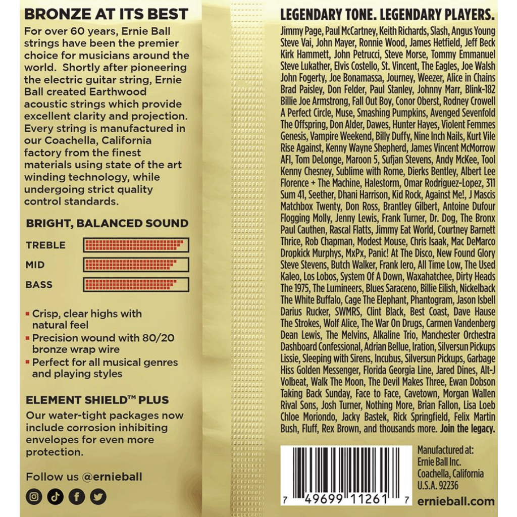 Ernie Ball Earthwood Medium 80/20 Bronze Acoustic Guitar Strings 3 Pk 13-56 Gauge