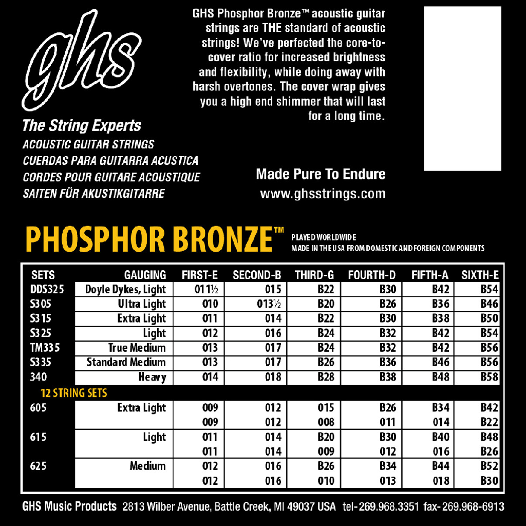 GHS DDS325 Doyle Dykes Phosphor Bronze Acoustic Guitar String 11.5-54 Gauge