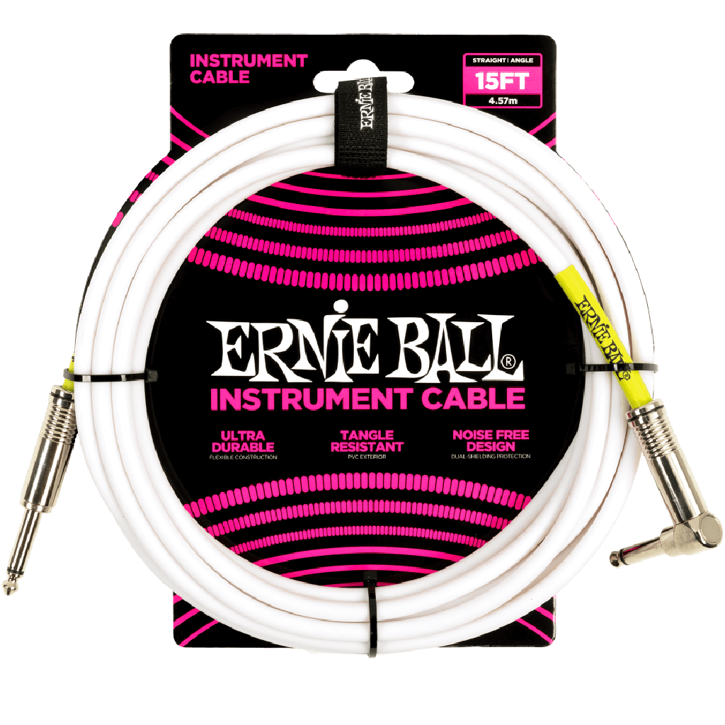 Ernie Ball 15ft PVC Straight to Angle Instrument Cable in White