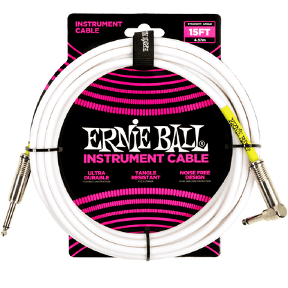 Ernie Ball 15ft PVC Straight to Angle Instrument Cable in White