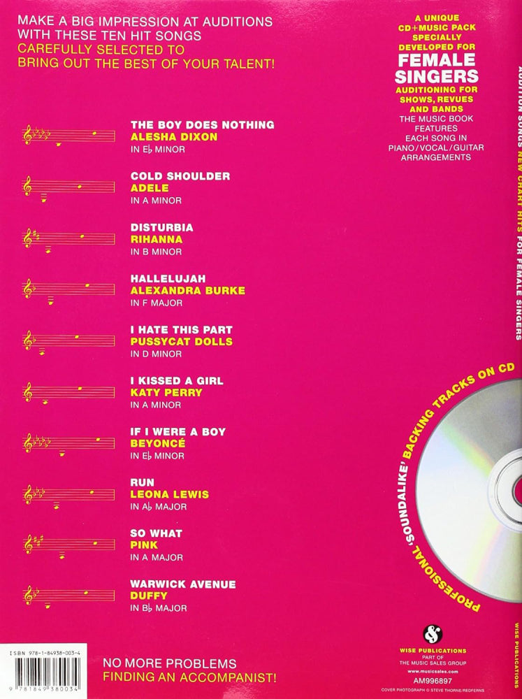 Audition Songs for Female Singers New Chart Hits BK/CD