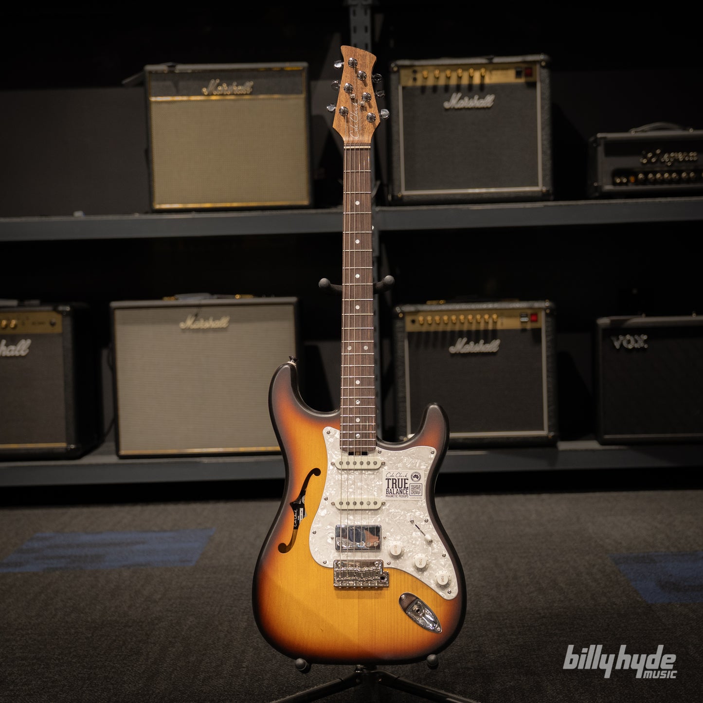 Cole Clark HB Hollow Baby, HSS, Mother of Pearl Pickguard in Sunburst