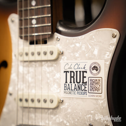 Cole Clark HB Hollow Baby, HSS, Mother of Pearl Pickguard in Sunburst