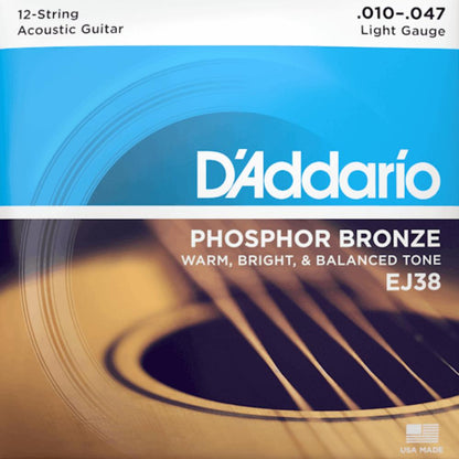 DAddario EJ38 12 String Phosphor Bronze Light Acoustic Guitar Strings