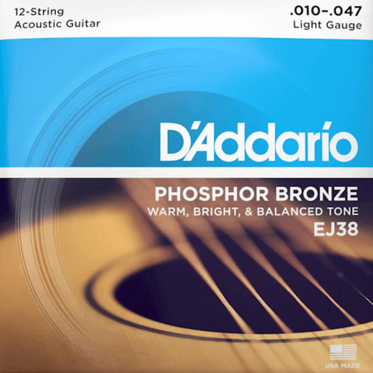 DAddario EJ38 12 String Phosphor Bronze Light Acoustic Guitar Strings