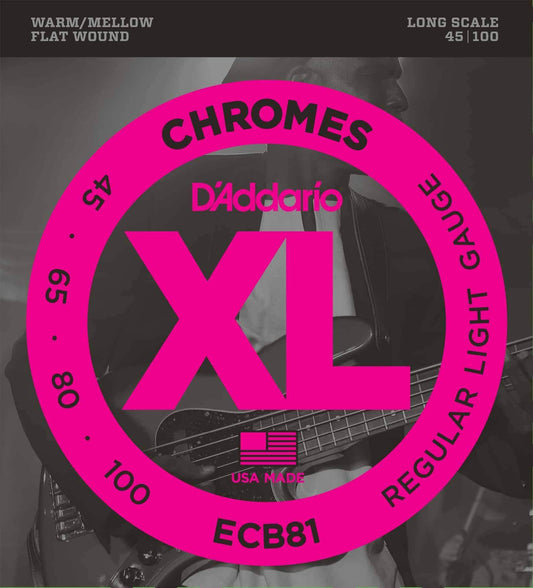 D'Addario ECB81 Chromes Regular Light Long Scale Bass Strings 45-100 Gauge