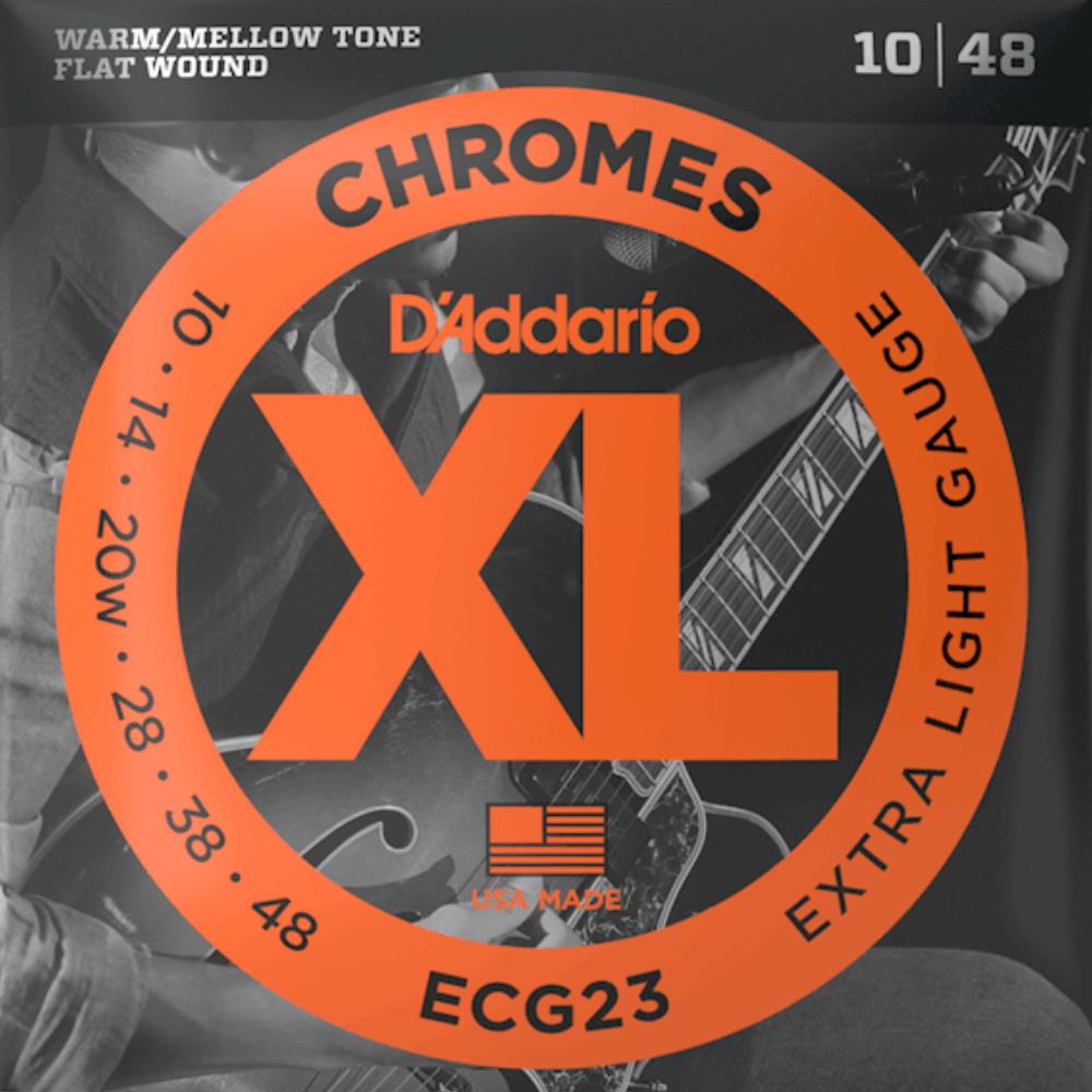 D'Addario ECG23 XL Chromes Flat wound Electric Guitar Strings Extra Light 10-48 Gauge