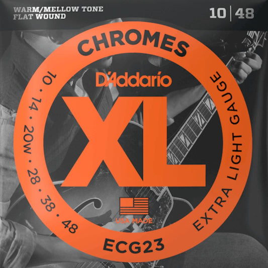 D'Addario ECG23 XL Chromes Flat wound Electric Guitar Strings Extra Light 10-48 Gauge