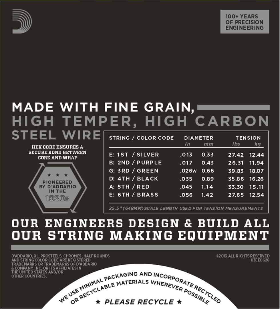 D'Addario ECG26 Chromes Flat Wound Electric Guitar Strings Medium 13-56 Gauge