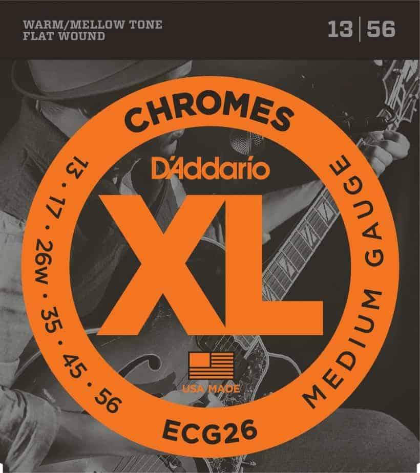 D'Addario ECG26 Chromes Flat Wound Electric Guitar Strings Medium 13-56 Gauge