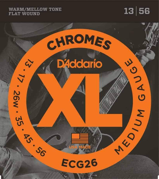 D'Addario ECG26 Chromes Flat Wound Electric Guitar Strings Medium 13-56 Gauge