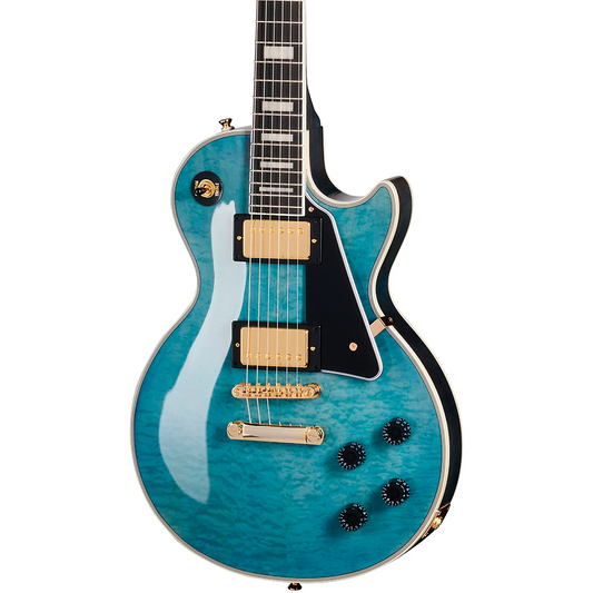 Epiphone Les Paul Custom Quilt Inc Electric Guitar in Ocean Blue Burst