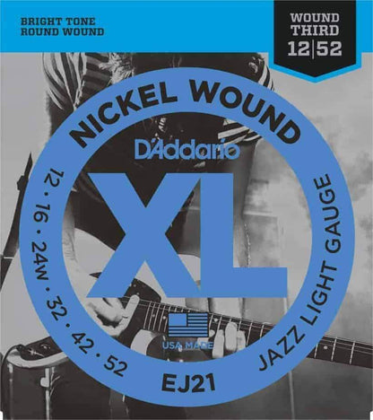 D'Addario EJ21 Nickel Wound Electric Guitar Strings Jazz Light 12-52 Gauge