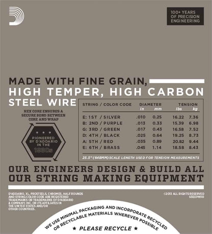 D'Addario EPN110 Pure Nickel Electric Guitar Strings Regular Light 10-45 Gauge