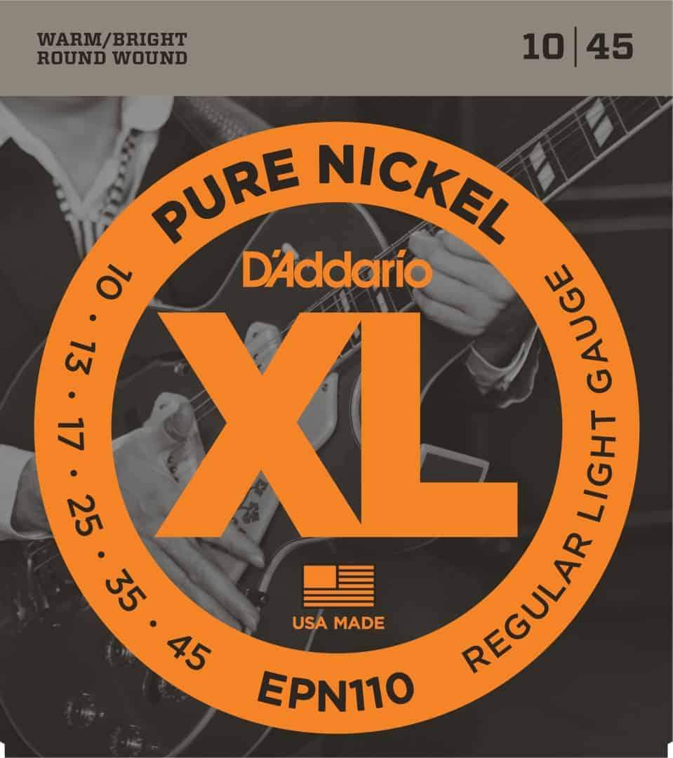 D'Addario EPN110 Pure Nickel Electric Guitar Strings Regular Light 10-45 Gauge