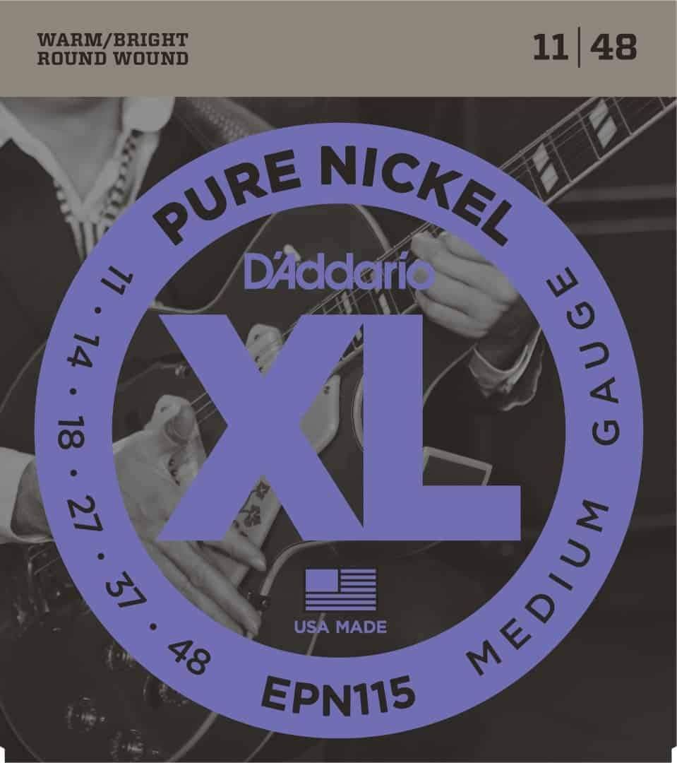 D'Addario EPN115 Pure Nickel Electric Guitar Strings Medium 11-48 Gauge