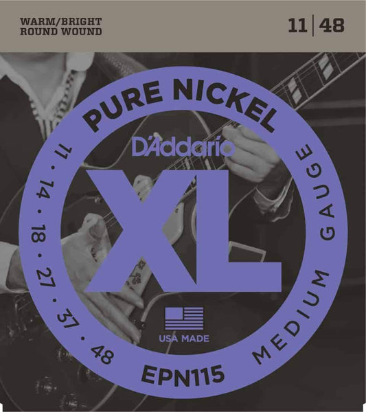 D'Addario EPN115 Pure Nickel Electric Guitar Strings Medium 11-48 Gauge