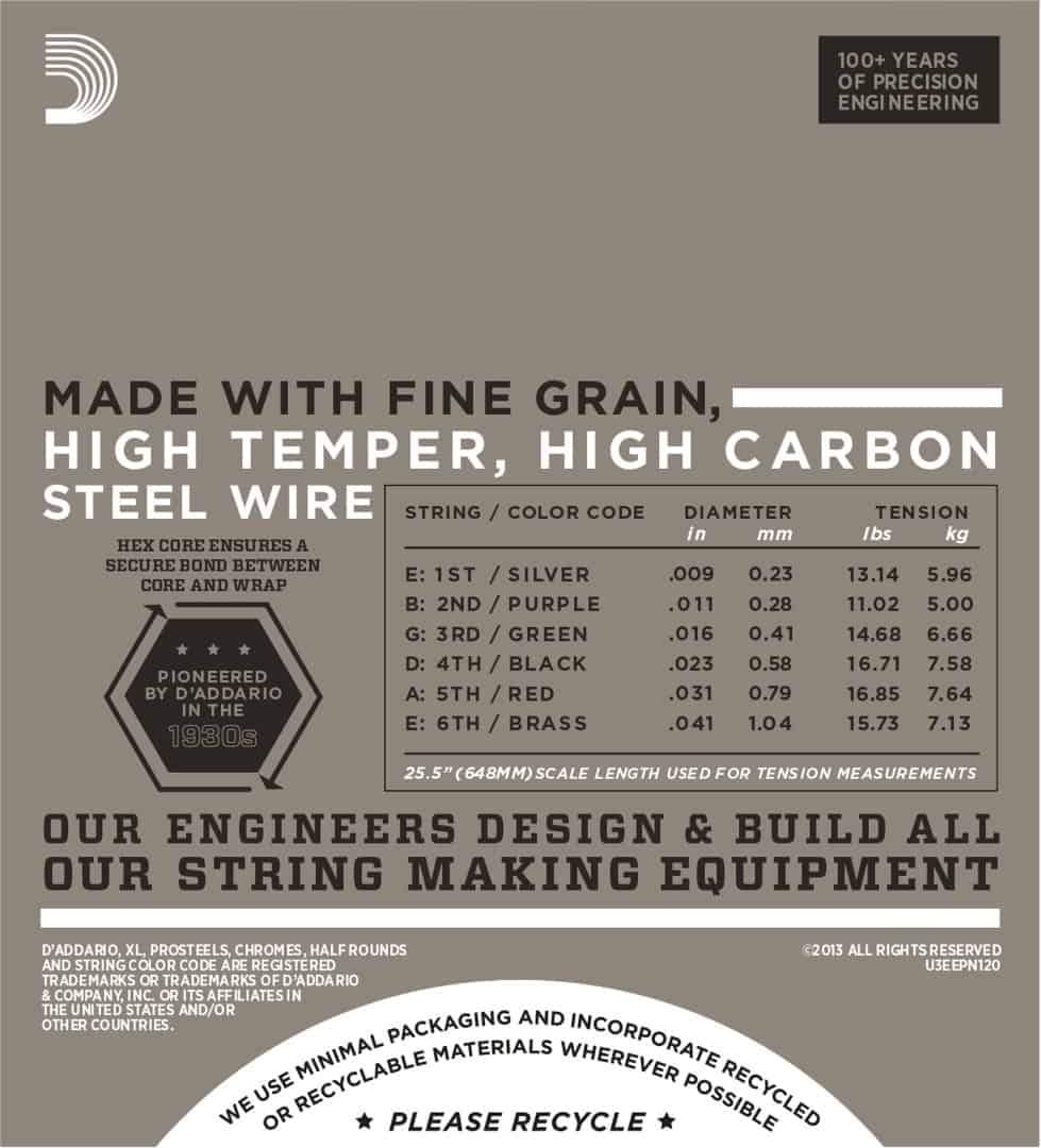 D'Addario EPN120 Pure Nickel Electric Guitar Strings Super Light 9-41 Gauge