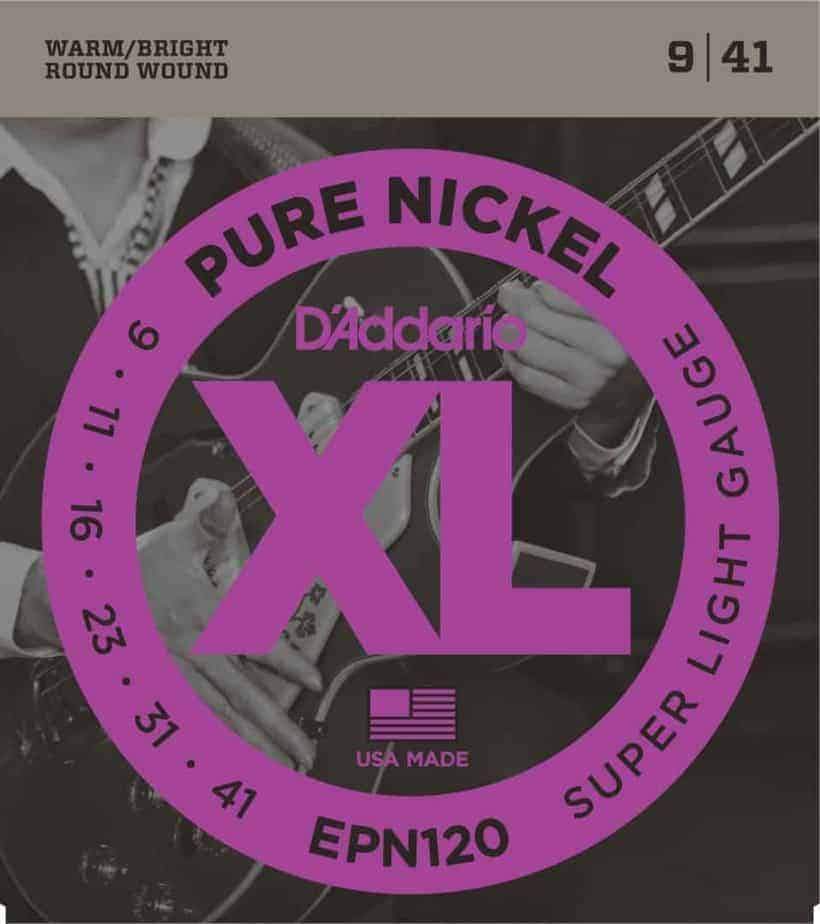 D'Addario EPN120 Pure Nickel Electric Guitar Strings Super Light 9-41 Gauge