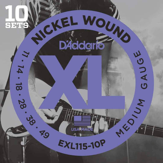 D'Addario EXL115 10P Nickel Wound 10 Sets Electric Guitar Strings Medium 11-49 Gauge