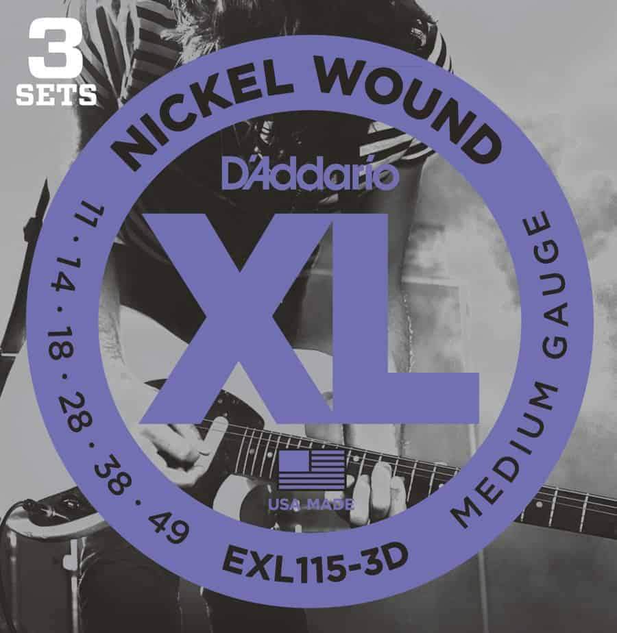 D'Addario EXL115 3D Nickel Wound 3 Sets Electric Guitar Strings Medium 11-49 Gauge