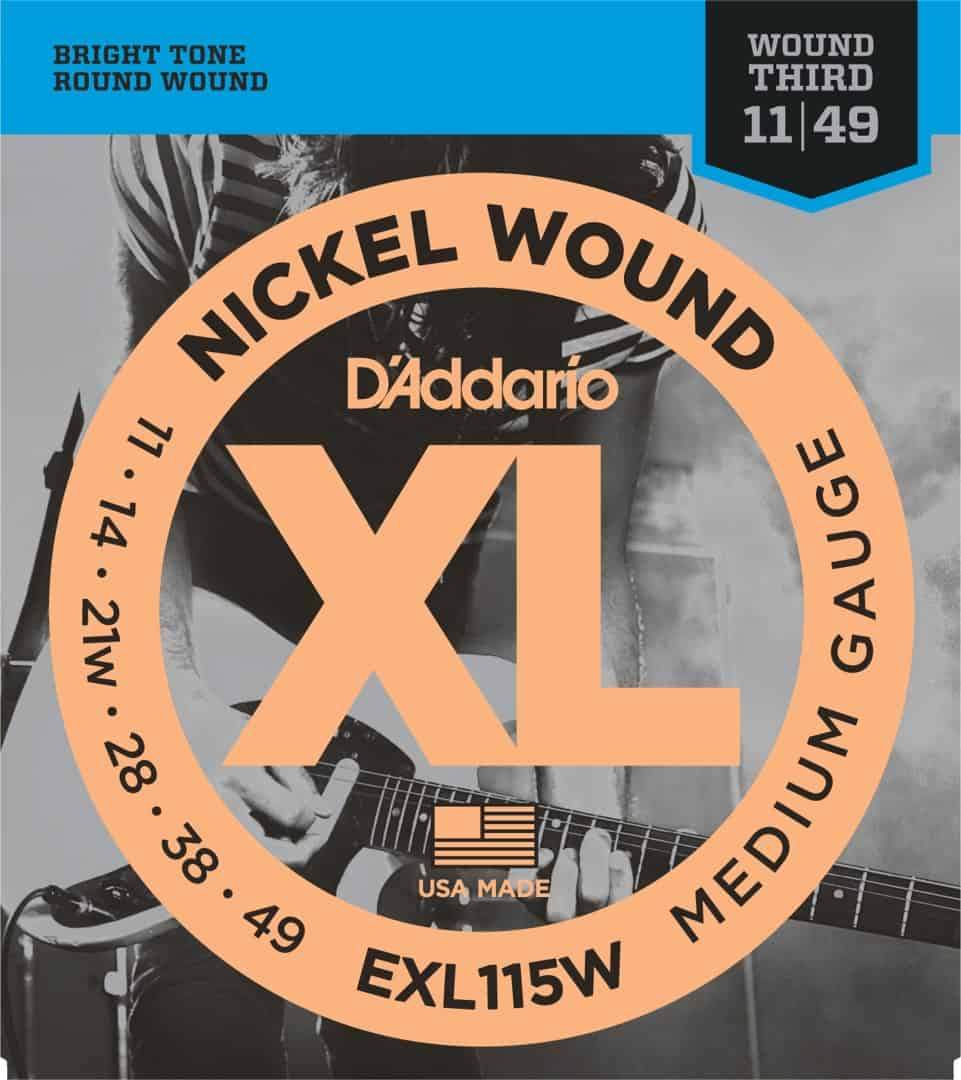 D'Addario EXL115W Nickel Wound Electric Guitar Strings Medium 11-49 Gauge