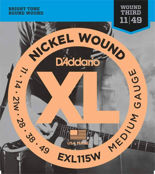 D'Addario EXL115W Nickel Wound Electric Guitar Strings Medium 11-49 Gauge