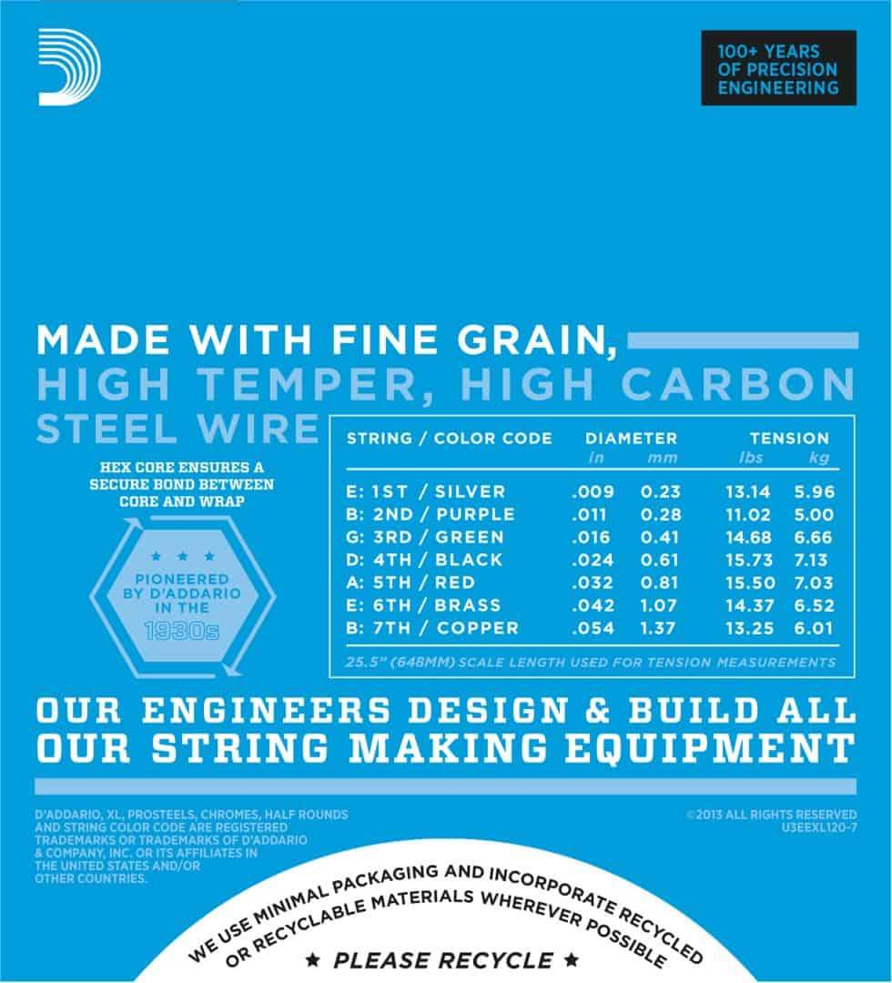 D'Addario EXL120 7 Nickel Wound 7 String Electric Guitar Strings Super Light 9-54 Gauge