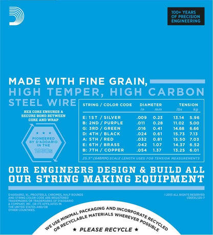 D'Addario EXL120 7 Nickel Wound 7 String Electric Guitar Strings Super Light 9-54 Gauge