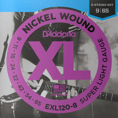D'Addario EXL120 8 Nickel Wound 8 String Electric Guitar Strings Super Light 9-65 Gauge