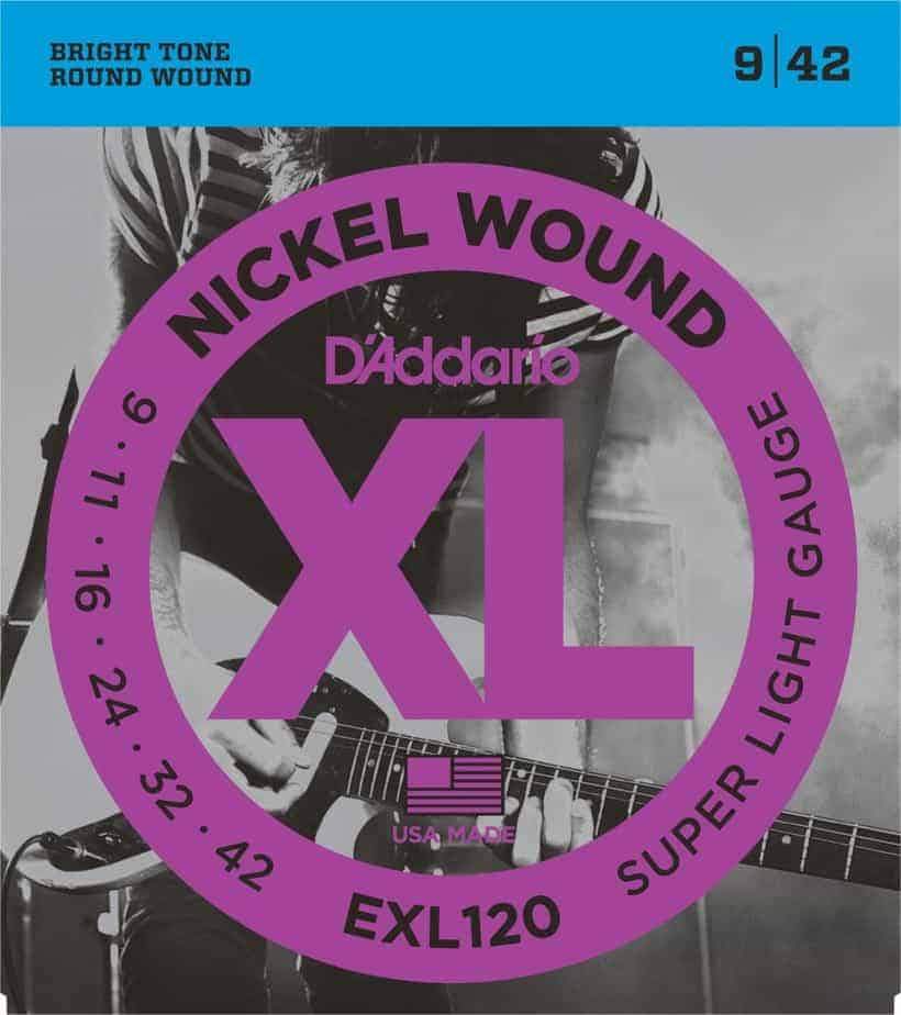 D'Addario EXL120 Nickel Wound Electric Guitar Strings Super Light 9-42 Gauge