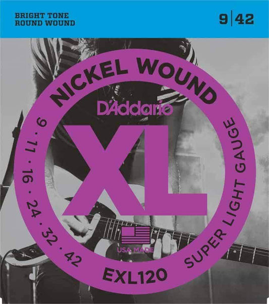 D'Addario EXL120 Nickel Wound Electric Guitar Strings Super Light 9-42 Gauge