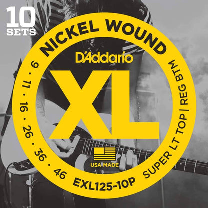 D'Addario EXL125 10P Nickel Wound  10 Sets Electric Guitar Strings Super Light Top Regular Bottom 9-46 Gauge