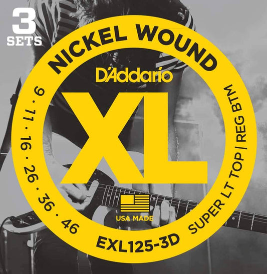 D'Addario EXL125 3D Nickel Wound 3 Sets Electric Guitar Strings Super Light Top Regular Bottom 9-46 Gauge