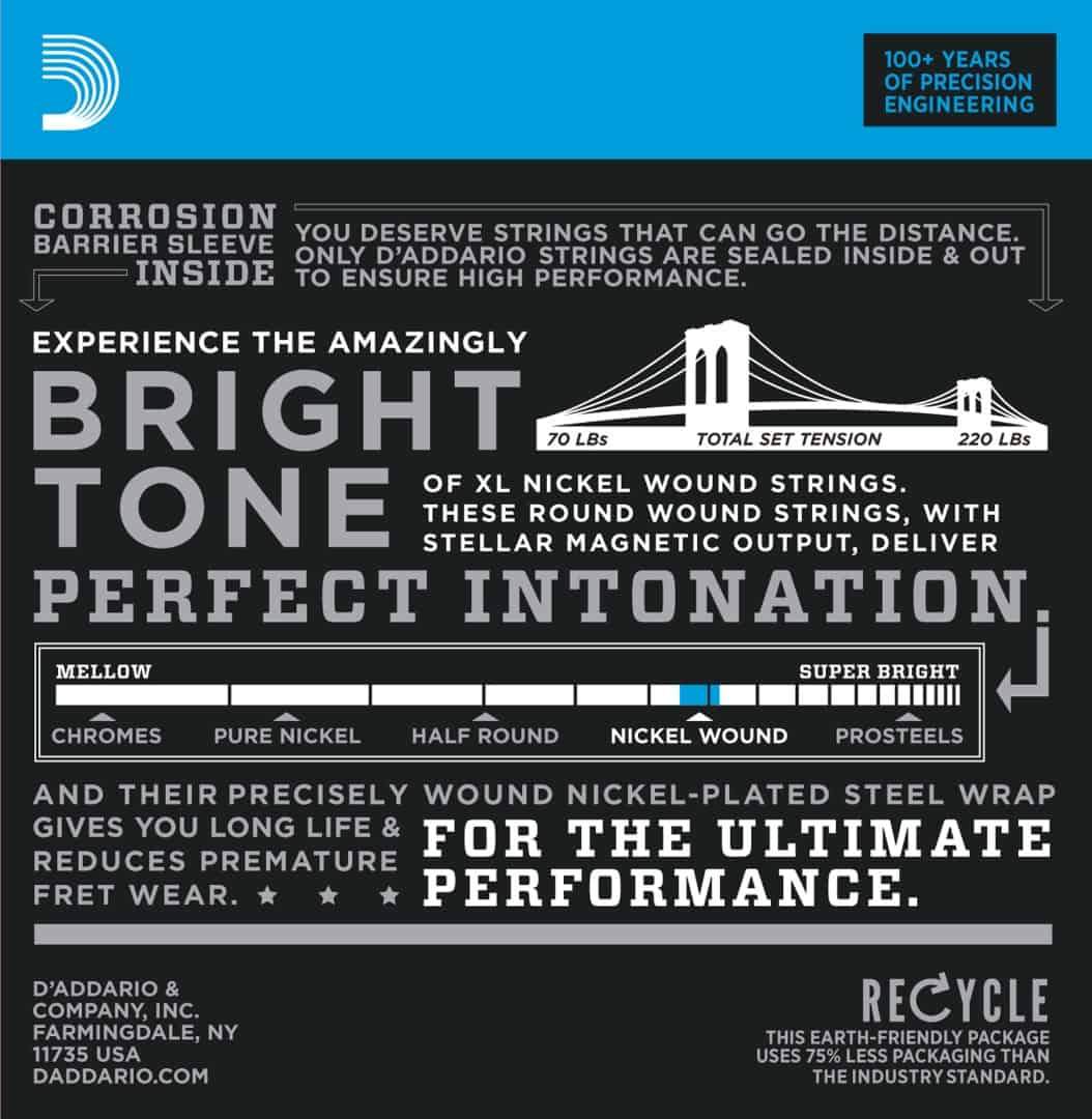 D'Addario EXL140 8 Nickel Wound 8 String Electric Guitar Strings Light Top Heavy Bottom 10-74 Gauge