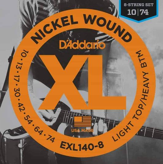 D'Addario EXL140 8 Nickel Wound 8 String Electric Guitar Strings Light Top Heavy Bottom 10-74 Gauge