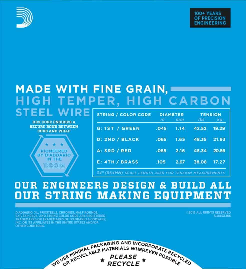 D'Addario EXL165 Regular Light Top Medium Bottom Long Scale Bass Strings 45-105 Gauge