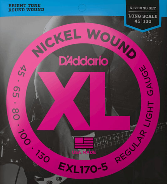 D'Addario EXL170-5 Regular Light Long Scale 5 String Bass Strings 45-130 Gauge